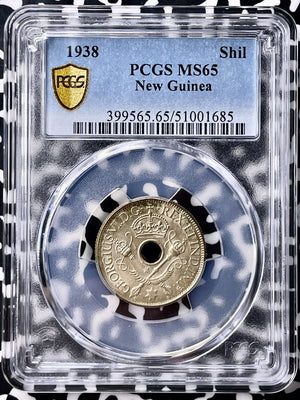1938 New Guinea 1 Shilling PCGS MS65 Lot#G9852 Silver! Gem BU!