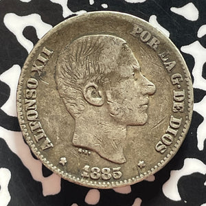 1885 Spanish Philippines 50 Centavos Lot#T4692 Silver!