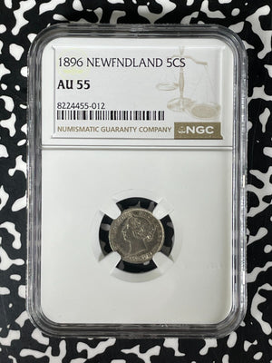 1896 Newfoundland 5 Cents NGC AU55 Lot#G175 Silver!