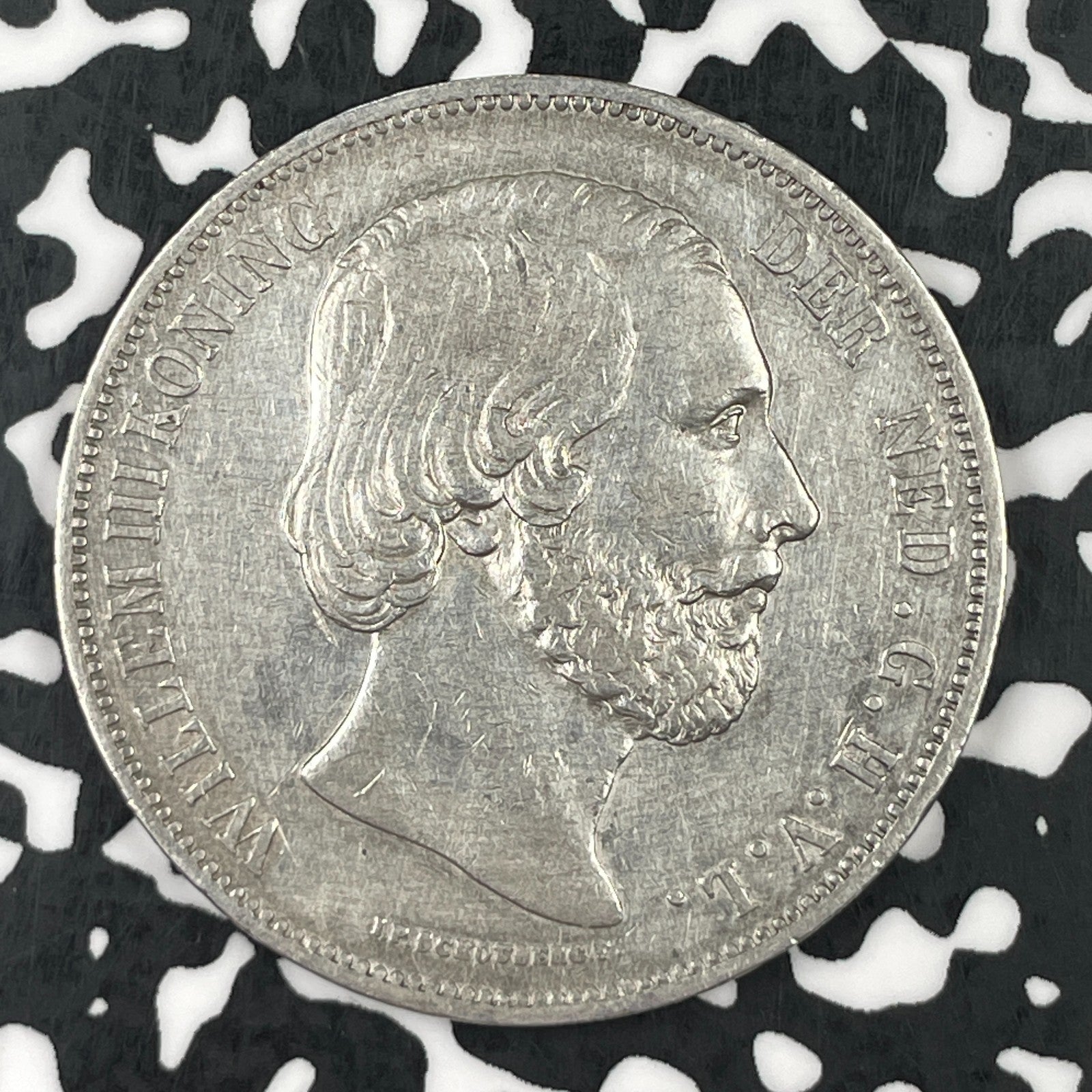 1872 Netherlands 2 1/2 Gulden Lot#JM1496 Large Silver! Nice Detail, Old Cleaning