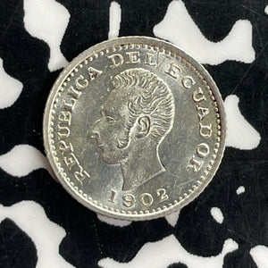 1902-LIMA Ecuador 1/2 Decimo Lot#C1139 Silver! High Grade! Beautiful!