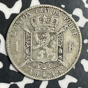 1886 Belgium 1 Franc Lot#T0447 Silver!