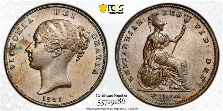 1841 G.B. Victoria 1 Penny PCGS MS62BN Lot#G3693 Nice UNC! S-3948 No Colon