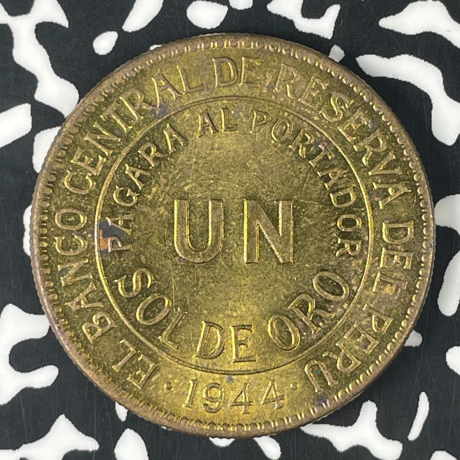 1944 Peru 1 Sol Lot#F0531 High Grade! Beautiful!