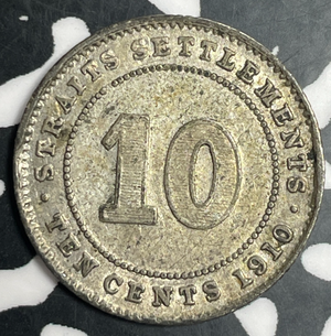 1910 Straits Settlements 10 Cents Lot#T3322 Silver!