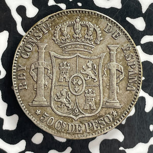 1885 Spanish Philippines 50 Centavos Lot#T7770 Silver!