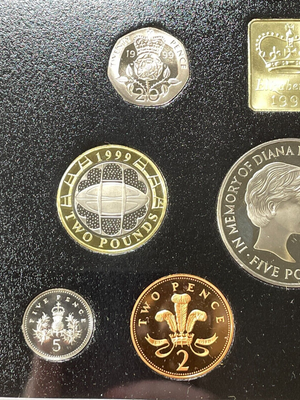 1999 Great Britain 9x Coin Proof Set Lot#B2306 With Case, Princess Diana