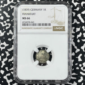 (1839) Germany Frankfurt City View 1 Kreuzer NGC MS66 Lot#G9886 Gem BU!