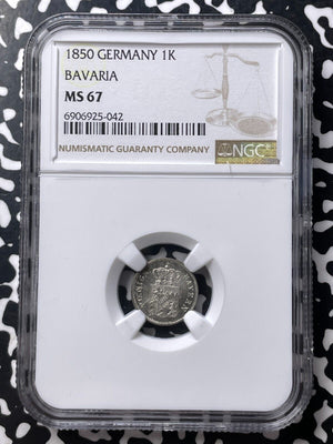 1850 Germany Bavaria 1 Kreuzer NGC MS67 Lot#G8900 Gem BU! Solo Top Graded!