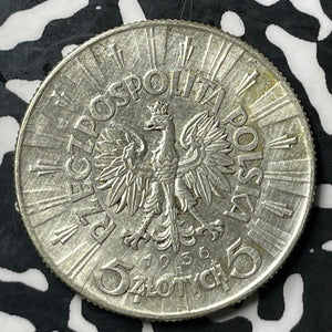 1936 Poland 5 Zlotych Lot#E7047 Silver! Nice! #28