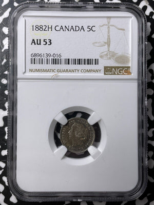 1882-H Canada 5 Cents NGC AU53 Lot#G8054 Silver!