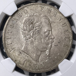 1873-M BN Italy 5 Lire NGC MS61 Lot#G9033 Large Silver! Nice UNC!