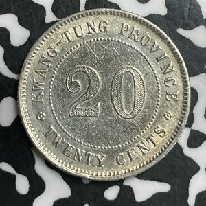(1922) China Kwangtung 20 Cents Lot#T6602 Silver! Nice Detail, Old Cleaning