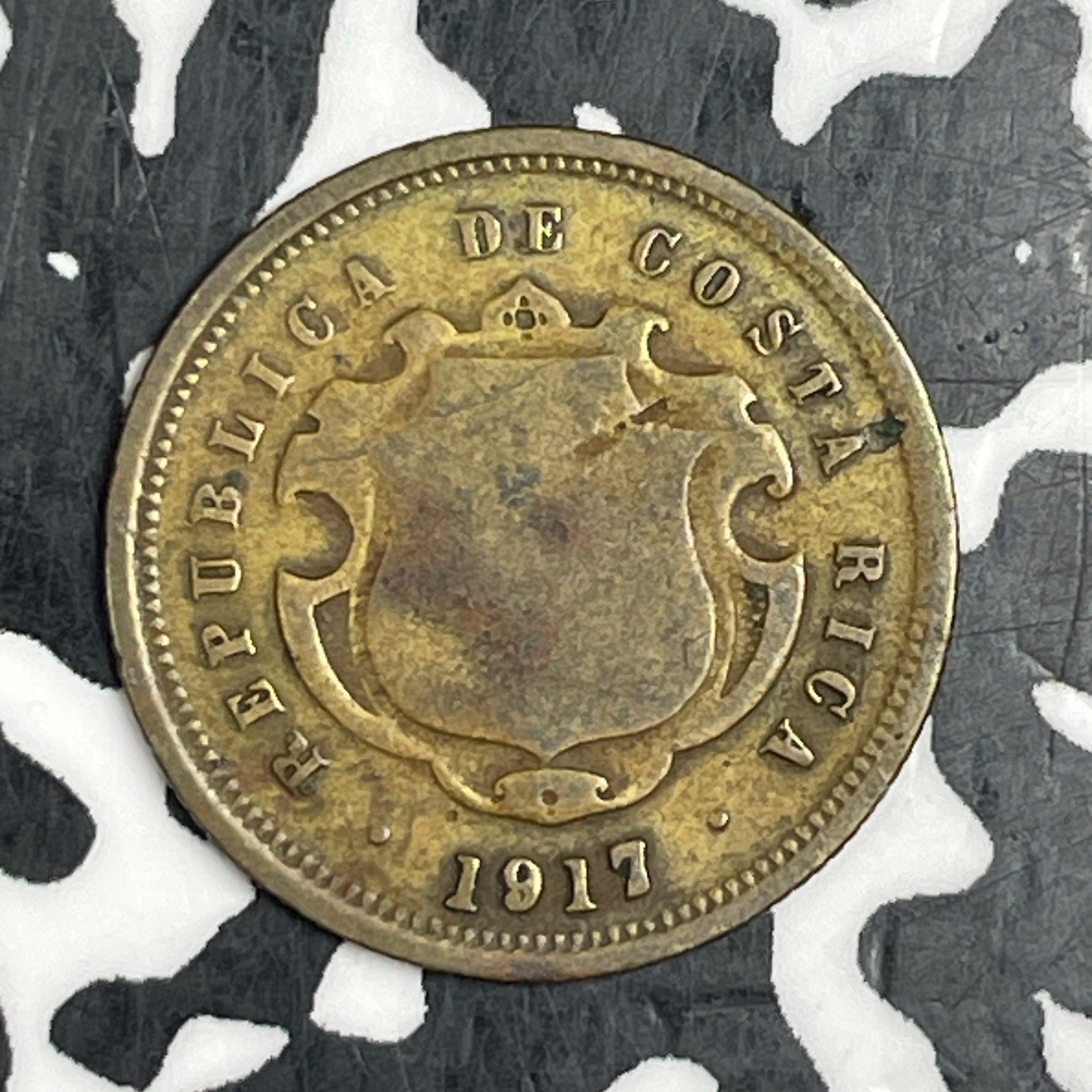 1917-GCR Costa Rica 10 Centavos Lot#C8900 Scarce! KM#149.2