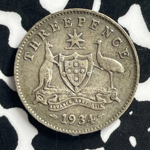 1934 Australia 3 Pence Threepence Lot#C0777 Silver!