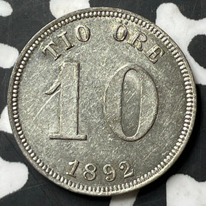 1892 Sweden 10 Ore Lot#JM8058 Silver! High Grade! Beautiful!