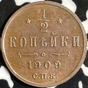 1909 Russia 1/2 Kopek Half Kopek Lot#D8815 High Grade! Beautiful!