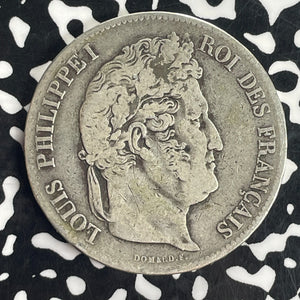 1839-W France 5 Francs Lot#T8290 Large Silver Coin!