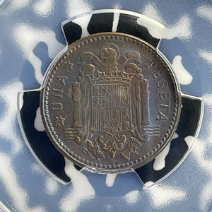 1947 (56) Spain 1 Peseta PCGS AU55 Lot#G918 Key Date!