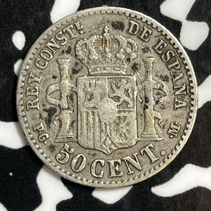 1892 Spain 50 Centimos Lot#E4384 Silver!