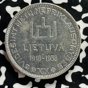 1938 Lithuania 10 Litu Lot#JM9901 Large Silver! Beautiful Detail, Old Cleaning