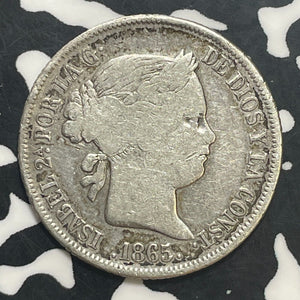 1865 Spain 20 Centimos Lot#T1815 Silver!