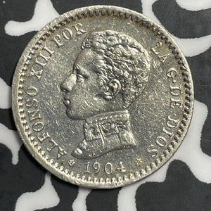 1904 Spain 50 Centimos Lot#E6655 Silver! Nice Detail, Old Cleaning