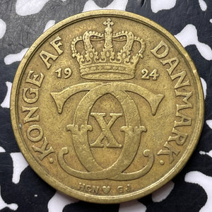 1924 Denmark 1 Krone Lot#JM8935 Key Date!