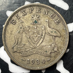 1934 Australia 6 Pence Sixpence Lot#E9419 Silver!