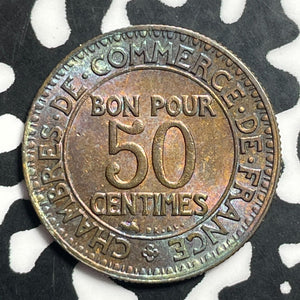 1923 France 50 Centimes Lot#T1431 High Grade! Beautiful Toning!