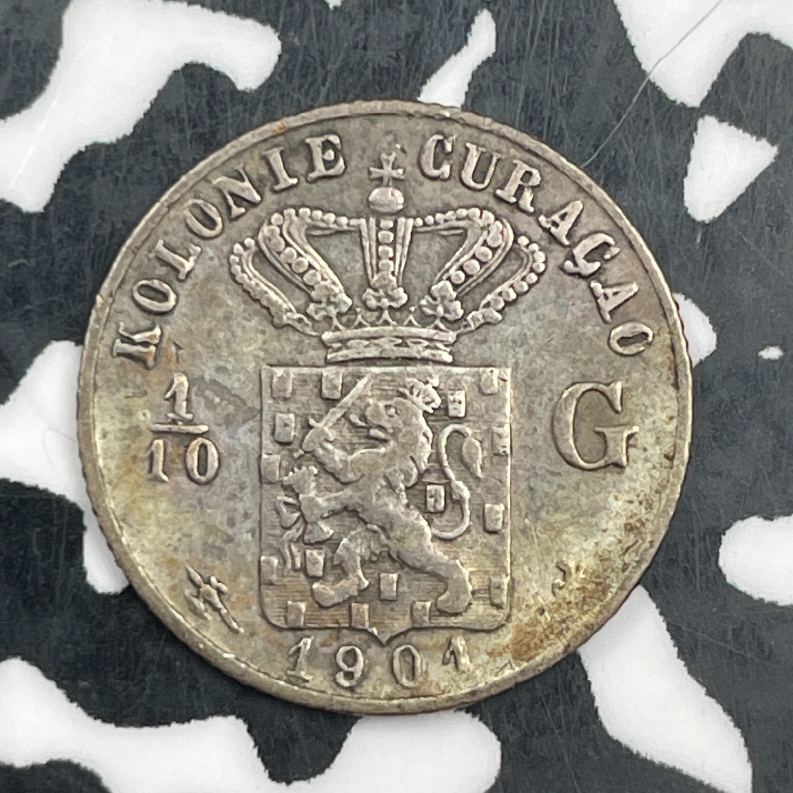 1901 Curacao 1/10 Gulden Lot#F9424 Silver!