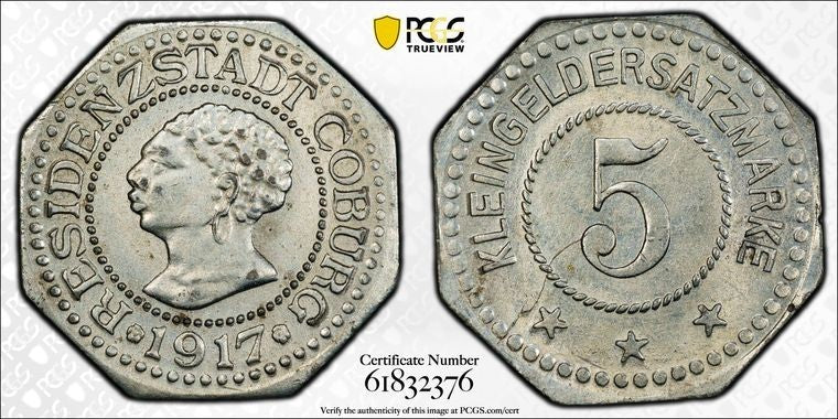 1917 Germany Coburg 5 Pfennig Notgeld PCGS MS64 Lot#G3442 Top Graded!