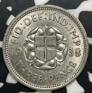 1938 Great Britain 3 Pence Threepence Lot#C0391 Silver!
