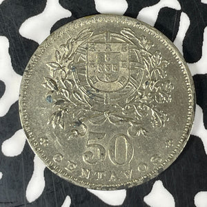 1938 Portugal 50 Centavos Lot#JM9409 Key Date! Beautiful Details, Reverse Spot