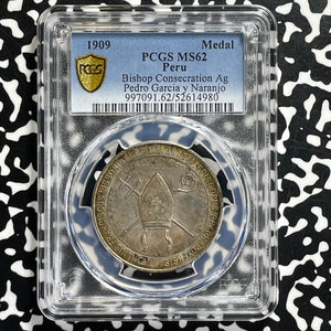 1909 Peru Bishop Pedro Naranjo Consecration Medal PCGS MS62 Lot#G1018 Silver!