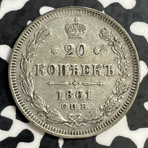 1861 Russia 20 Kopeks Lot#E6980 Silver! Nice!