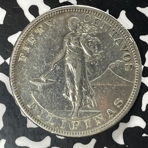 1903 U.S. Philippines 50 Centavos Lot#T5230 Silver! Nice Detail, Old Cleaning