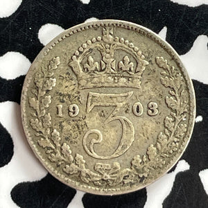 1903 Great Britain 3 Pence Threepence Lot#T7378 Silver!
