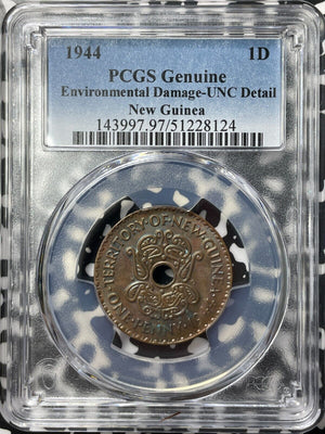 1944 New Guinea 1 Penny PCGS Environmental Damage-UNC Details Lot#G9171