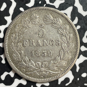 1839-A France 5 Francs Lot#T3162 Large Silver Coin! Nice!