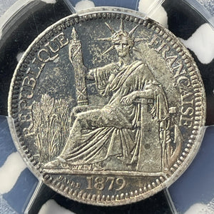 1879-A French Cochin-China 10 Centimes PCGS AU58 Lot#MK96 Silver! Lec-17