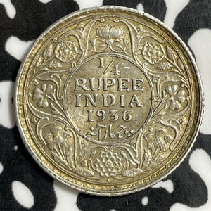 1936 India 1/4 Rupee Lot#E5282 Silver! Nice!