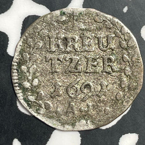 1691-AD Germany Mainz 1 Kreutzer Lot#E9737 Silver! Scarce!