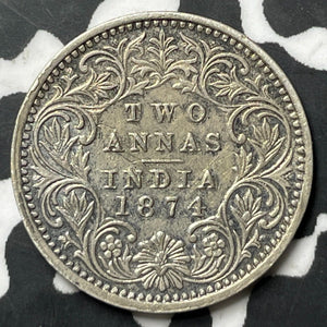 1874 India 2 Annas Lot#JM8087 Silver! Nice!