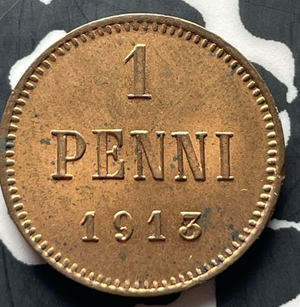 1913 Finland 1 Penni Lot#T8960 High Grade! Beautiful!