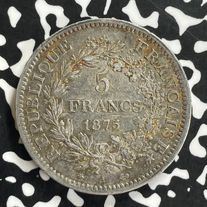 1875-A France 5 Francs Lot#T8255 Large Silver Coin!