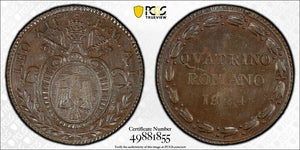 1824 Papal States Bologna 1 Quattrino PCGS MS63BN Lot#G8231 Top Graded!