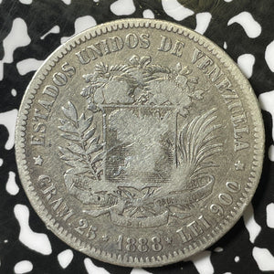 1888 Venezuela 5 Bolivares Lot#E4863 Large Silver Coin!