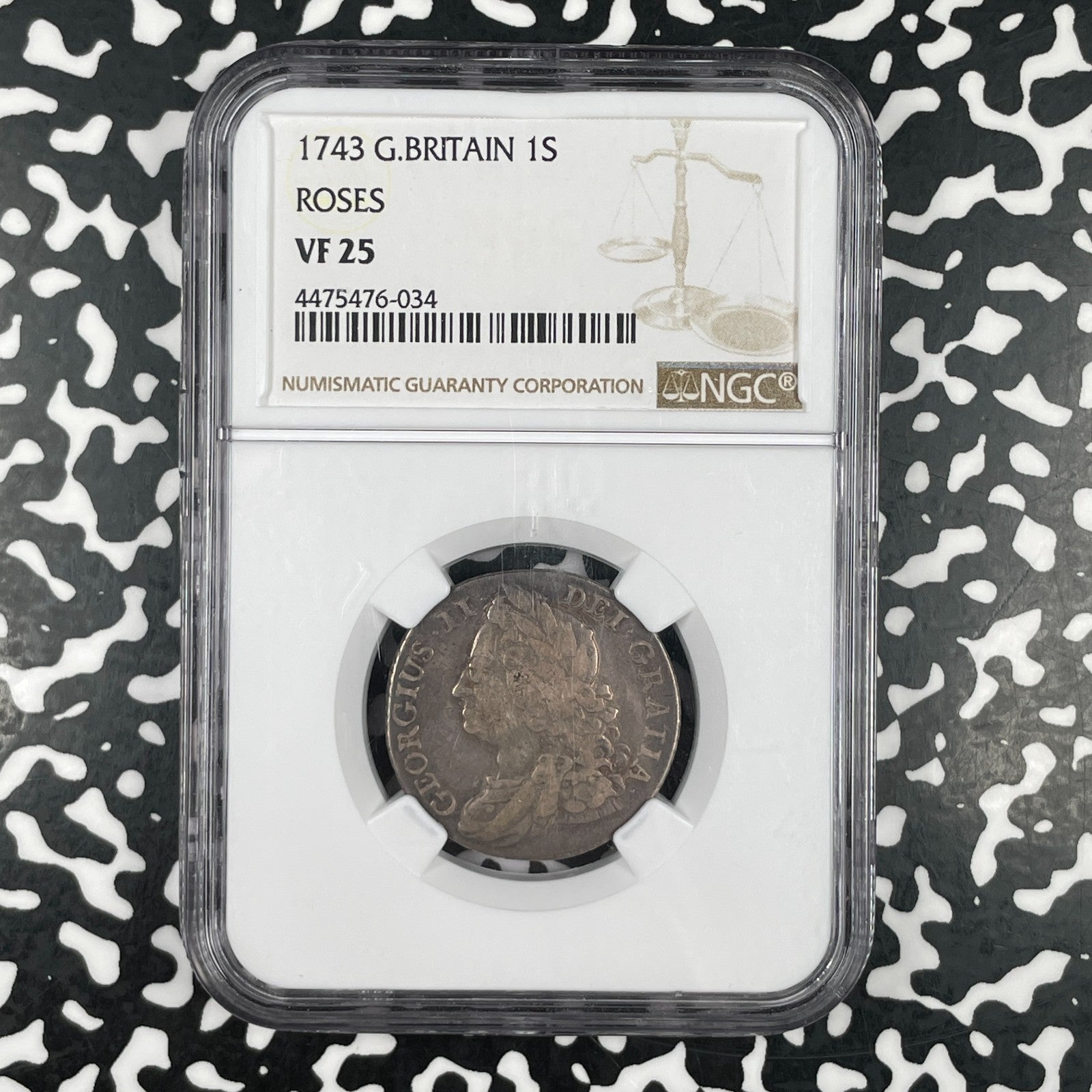 1743 Great Britian George II 1 Shilling NGC VF25 Lot#G3460 Silver! Roses