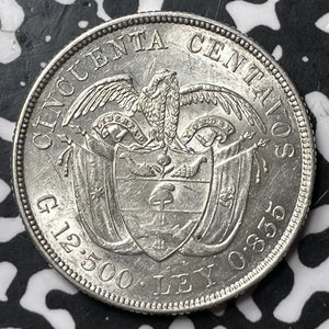 1892 Colombia 50 Centavos Lot#JM7591 Silver! High Grade! Beautiful!